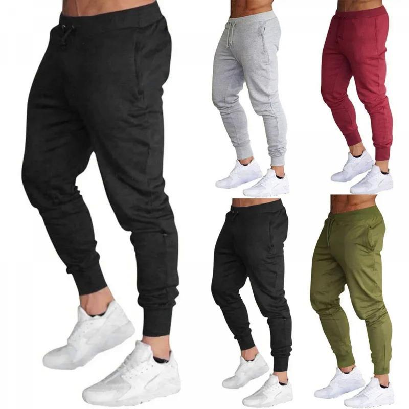 Men's Active Sweatpants Solid Joggers Trousers Drawstring Elastic Waist Fitness Gym Sports Pants Spring Summer Slim Running Pant