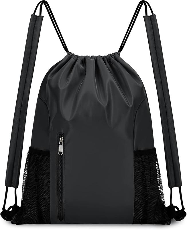 Drawstring Backpack with  Pad  Gym Backpack with Mesh Pocket String Bag for Women Men(Black)