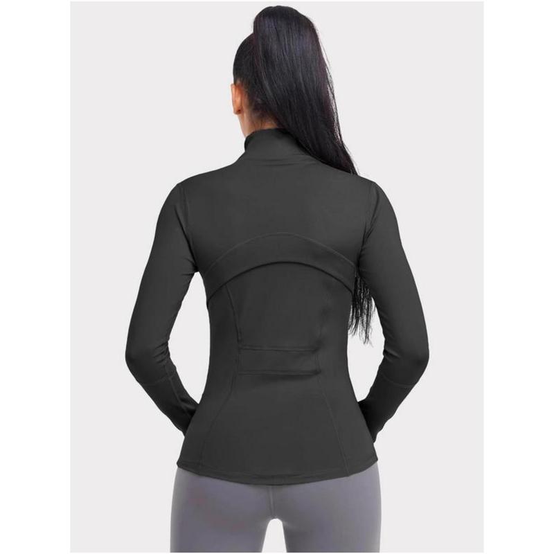 Long Sleeve Stand Collar Sports Outerwear, Women's Solid Zip-up Pocket Sports Jacket,fitness Clothing 02