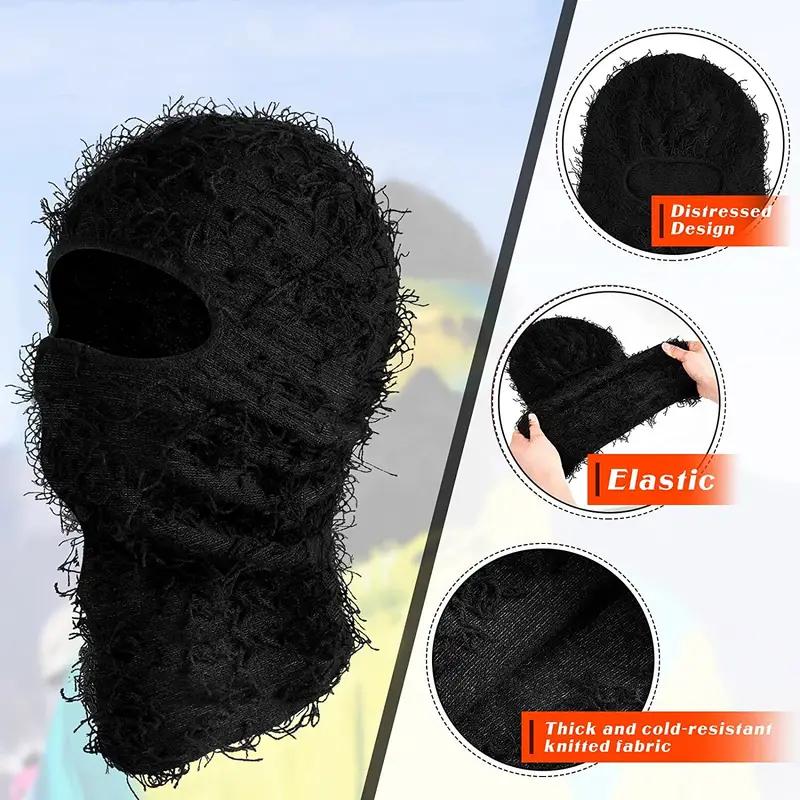 Distressed Balaclava Ski Mask, Shiesty Yeat Airsoft Custom Camo Knitted Face Mask for Men Women