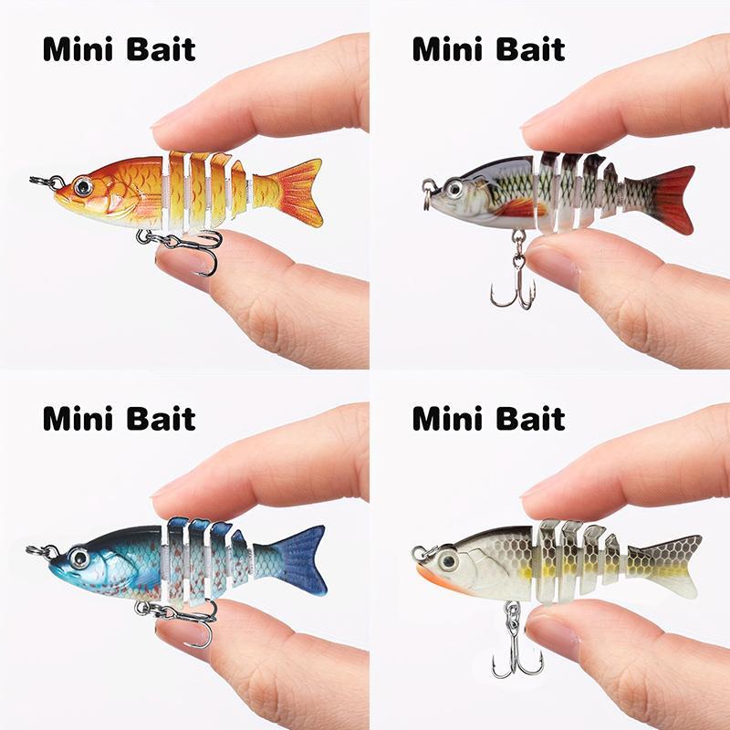 Artificial Fishing Lures, 4 Counts Mini Multi-sectionfishing Lure with Hook, Fake Fish Bait, Multi Jointed Swimbait Lifelike Hard Bait Lure, Lure Fishing, Outdoor Fishing Equipment, Fishing Tackle Kit, Suitable for Beginners, Christmas Gift