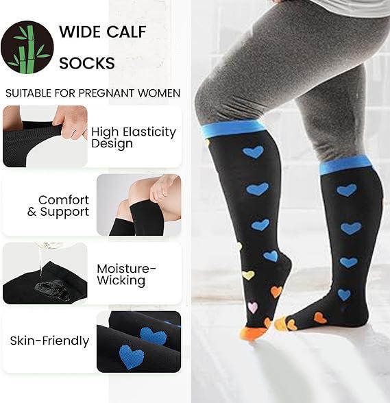 3 Pairs Wide Calf Socks for Women&Men Plus Size 15-20mmHg High Large Support Stockings，Sports Socks Mixed Pattern Breathable Knee High Socks for Women & Men,Summer Sports Socks for Athletic,Soccer,Daily,Running