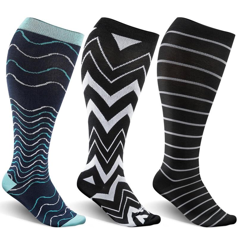 3 Pairs Wide Calf Socks for Women&Men Plus Size 15-20mmHg High Large Support Stockings，Sports Socks Mixed Pattern Breathable Knee High Socks for Women & Men,Summer Sports Socks for Athletic,Soccer,Daily,Running