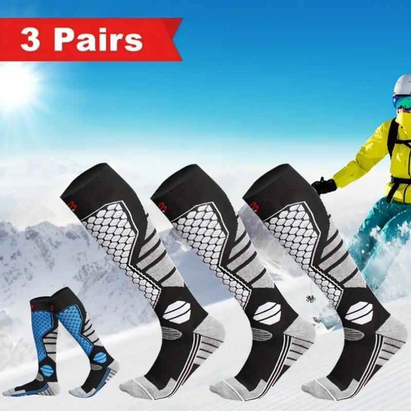 Men's Winter Thickened Warm Breathable Skiing Socks, 3 Pairs Outdoor Sports Socks, Comfortable Breathable Socks for Hiking, Skating, Skiing, Christmas Gift