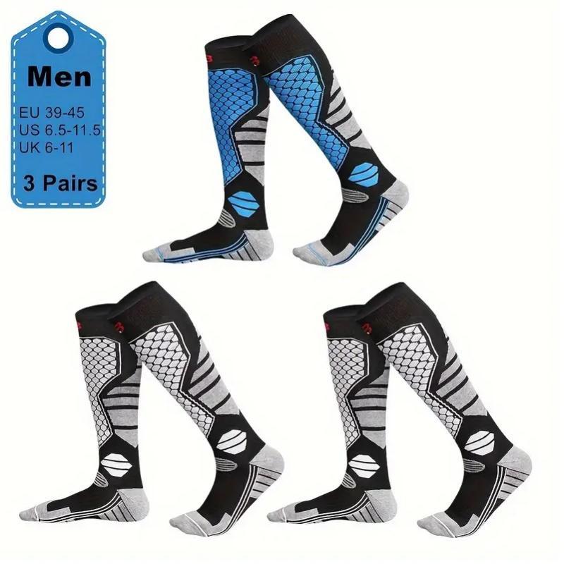 Men's Winter Thickened Warm Breathable Skiing Socks, 3 Pairs Outdoor Sports Socks, Comfortable Breathable Socks for Hiking, Skating, Skiing, Christmas Gift