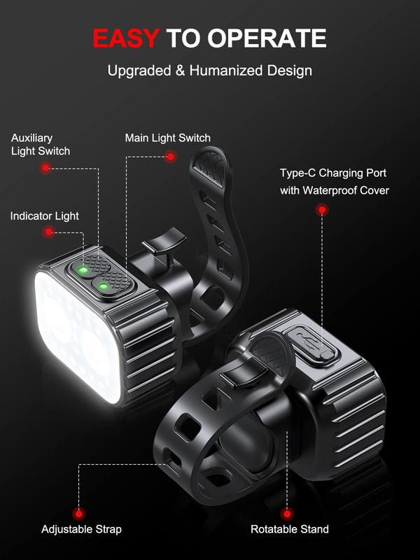 DIZOND Bike Lights, Rechargeable Bicycle Lights Set Super Bright 8+12 Modes, IPX6 Waterproof Bike Lights for Night Riding Cycling Safety, Front and Back Taillight Reflectors, 58 Hrs Long Battery Life