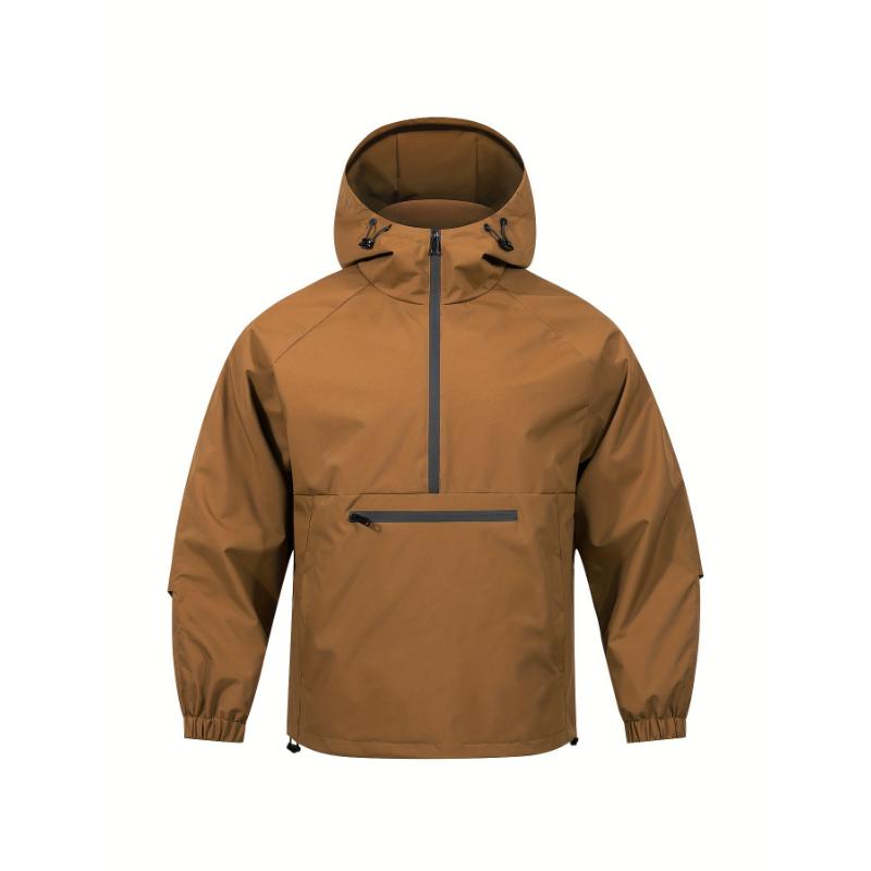 Elevate Your Outdoor Style: Breathable Men's Hooded Sports Jacket - Versatile Half-Zip Windbreaker for Spring Fall