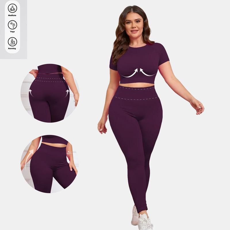 MISMI Women's Plus size Seamless Crop Top Duo And yoga pants  Perfect for High-Intensity Workouts, Breathable and Comfortable