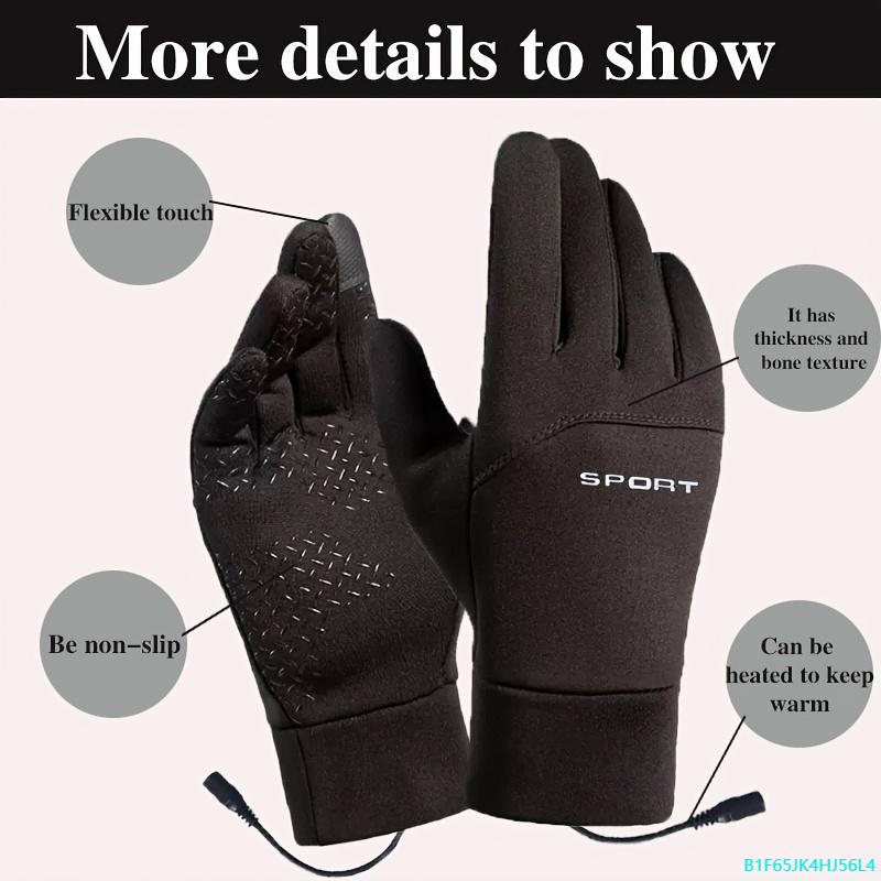 B1F65JK4HJ56L4 USB Heated Winter Gloves, Full Finger Waterproof Touch Screen, Non-Slip, Flexible, for Cold Weather Sports, Motorcycle, Running, Hiking, Climbing, Hunting - Black, Polyester Blend Windproof Touchscreen Touch Screen Touch Screen