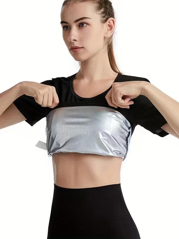 Women's Solid Round Neck Short Sleeve Sports Tee, Casual Crew Neck Sauna Top for Workout Gym Running Wear, Women Sport & Outdoor Clothing for Summer