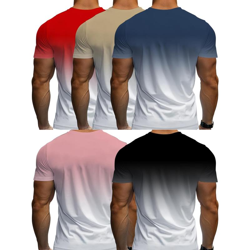 5pcs Men's Athletic T-Shirts, Gradient Cool 3D Print Quick-Dry Short Sleeve Gym Tees, Sports Tops