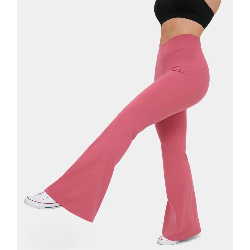 Halara Softlyzero plush High Waisted Crossover Back Pocket Ruched Butt Lifting Super Flare Yoga Leggings