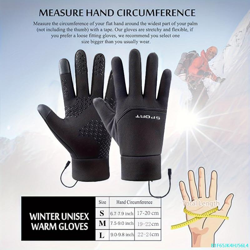 B1F65JK4HJ56L4 USB Heated Winter Gloves, Full Finger Waterproof Touch Screen, Non-Slip, Flexible, for Cold Weather Sports, Motorcycle, Running, Hiking, Climbing, Hunting - Black, Polyester Blend Windproof Touchscreen Touch Screen Touch Screen