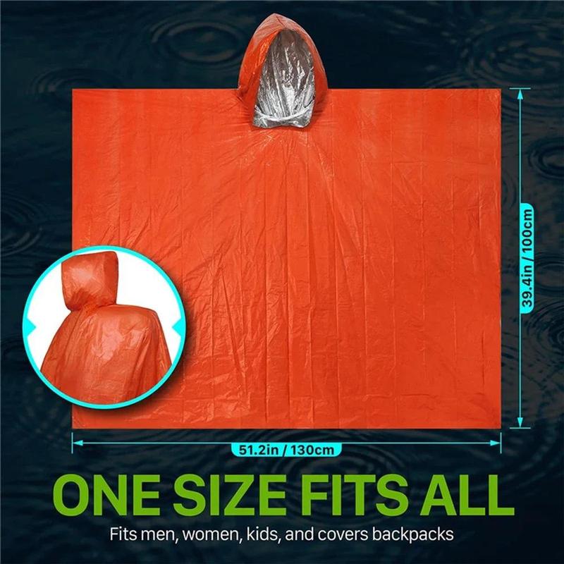 Emergency Survival Rain Poncho & Thermal Sleeping Bag, 1 Set Heat Reflective Waterproof Raincoat for Camping Hiking, Outdoor Camping & Hiking Equipment