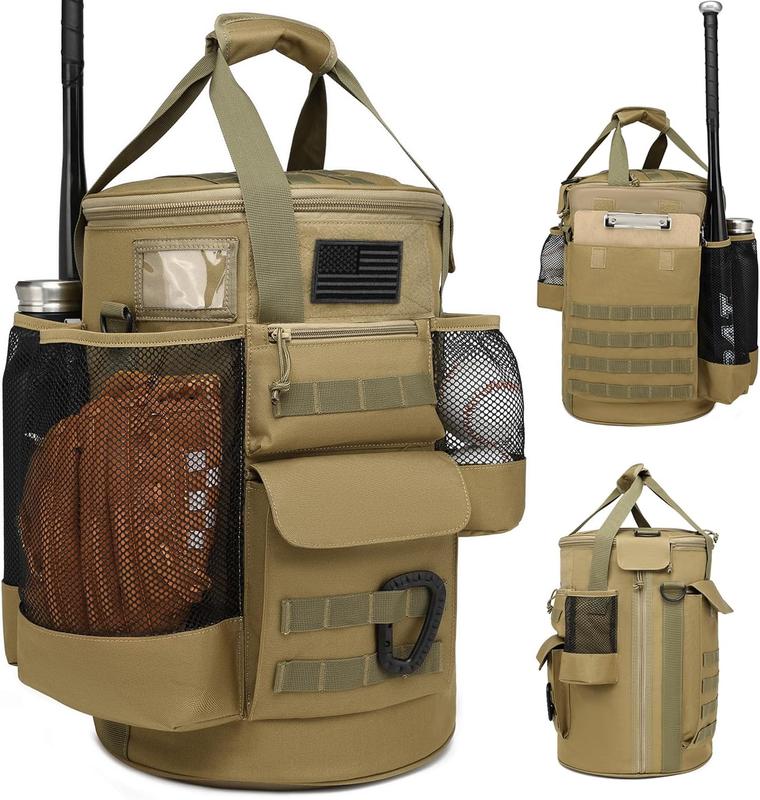 Baseball Bucket Bag Baseball Coaching Accessories Organizer  Style Softball Bucket Bag with Anti-Slip Bottom, Multiple Pockets for Bat, Gloves, Scoreboards