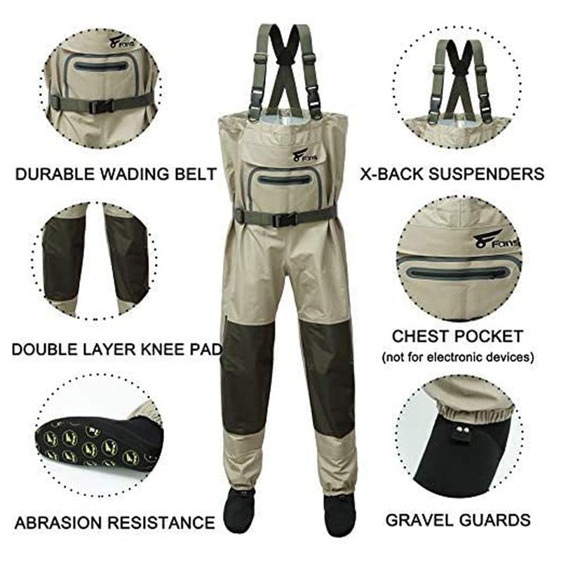 8 Fans Fishing Chest Waders for Men and Women, Waterproof Breathable Stockingfoot Wader -3 Layer Neoprene Lightweight Hunting