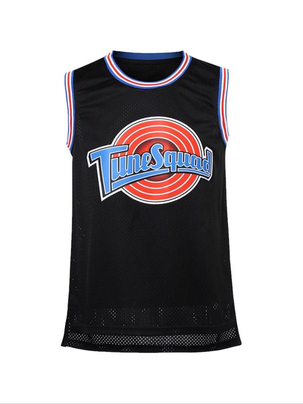 Men's Colorblock Letter Print Basketball Jersey, Loose Breathable Sleeveless Crew Neck Tank Top for Basketball, Fitness, Running, Men's Summer Clothes