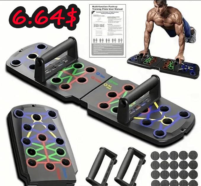 Folding Push-Up Board with Handles and Accessories for Home Workouts, Portable Exercise Equipment for Strength Training, Fitness and More, Black push-up board