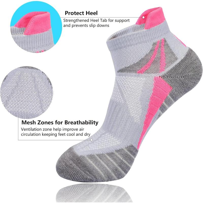 Womens Ankle Socks Athletic Cushioned Breathable Performance Sport Tab Cotton Quarter Women's Running Socks 6 Pack