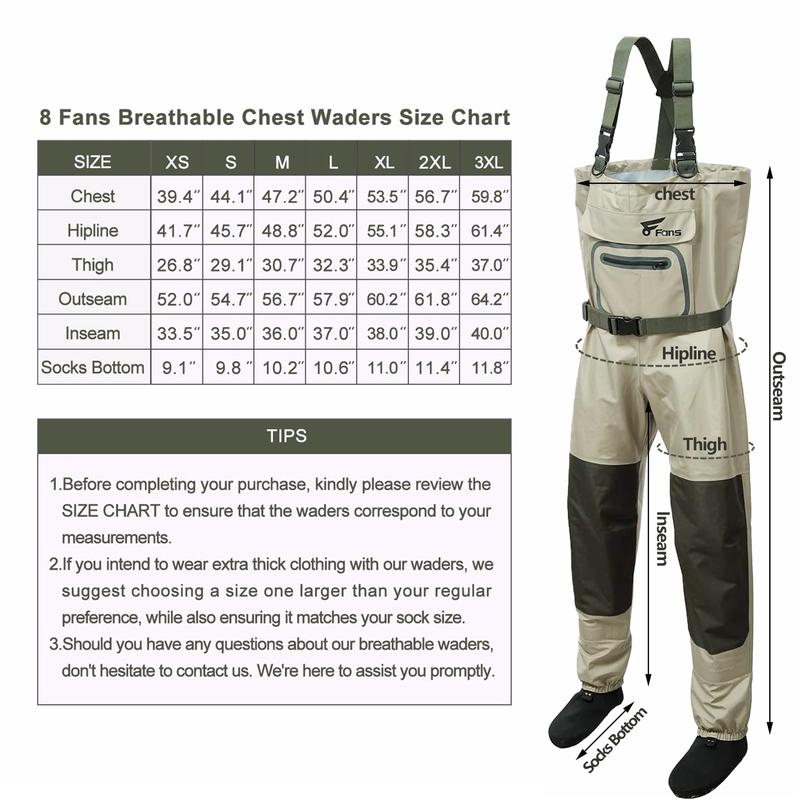 8 Fans Fishing Chest Waders for Men and Women, Waterproof Breathable Stockingfoot Wader -3 Layer Neoprene Lightweight Hunting